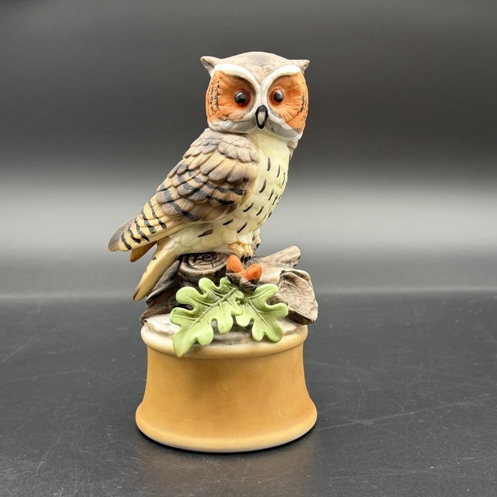 Vintage Shafford Japan Owl on Branch Porcelain Music Box‎ Plays "Memories" Works